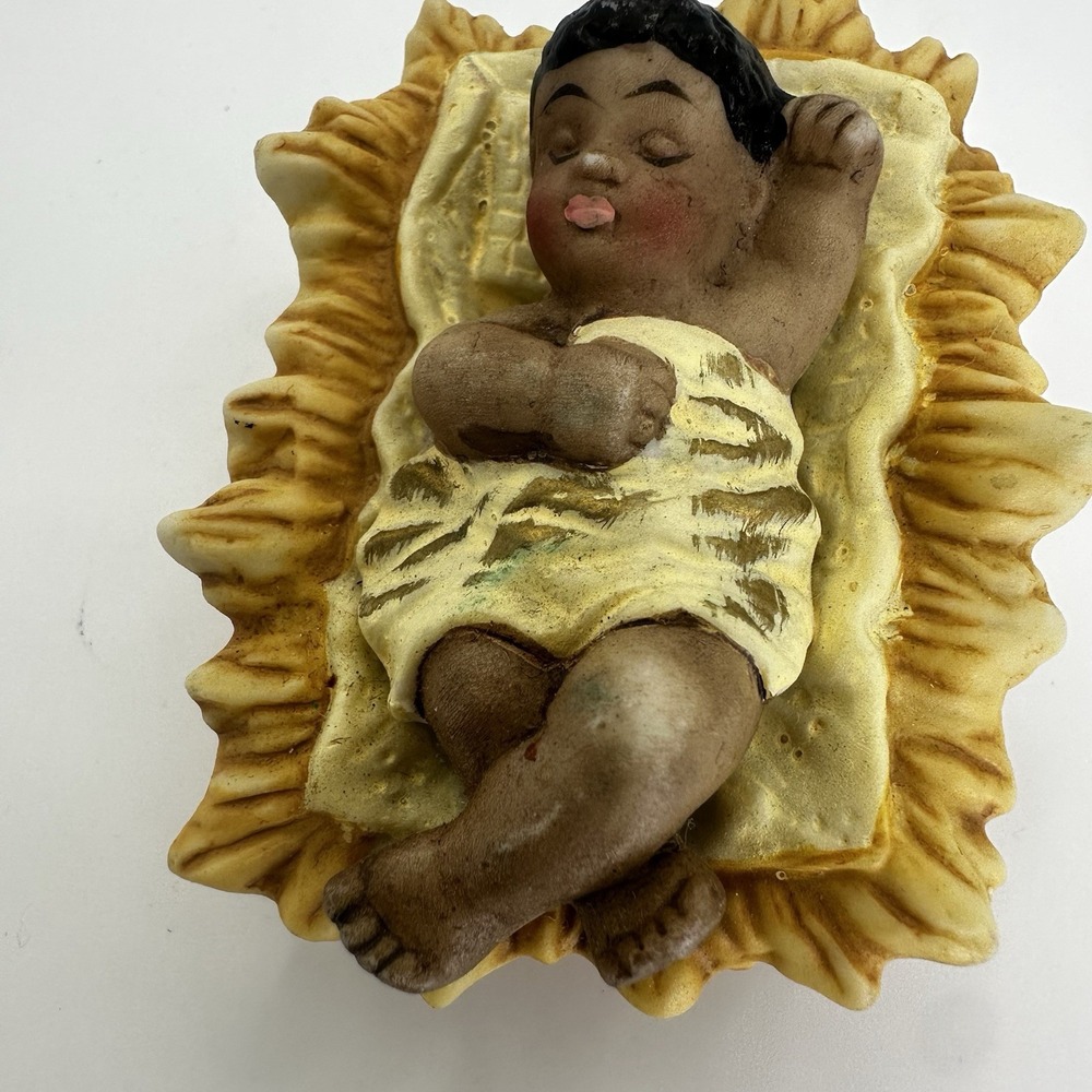 Ceramic Baby Jesus Nativity Dark Skin Religious 2.5 Inches By 2 Inches Precious